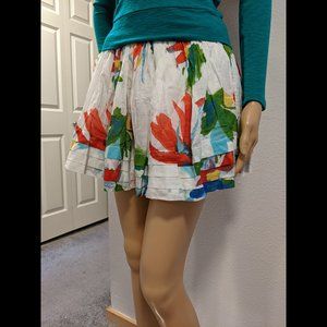 Hollister White Floral Flowy Stretch Waist Mini Skirt Size Medium